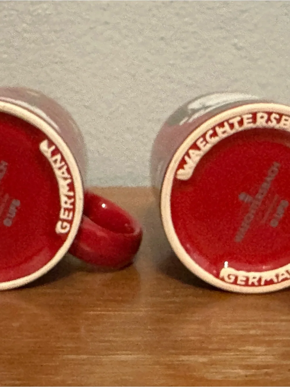Two vintage Waechtersbach Peanuts snoopy Christmas red mugs